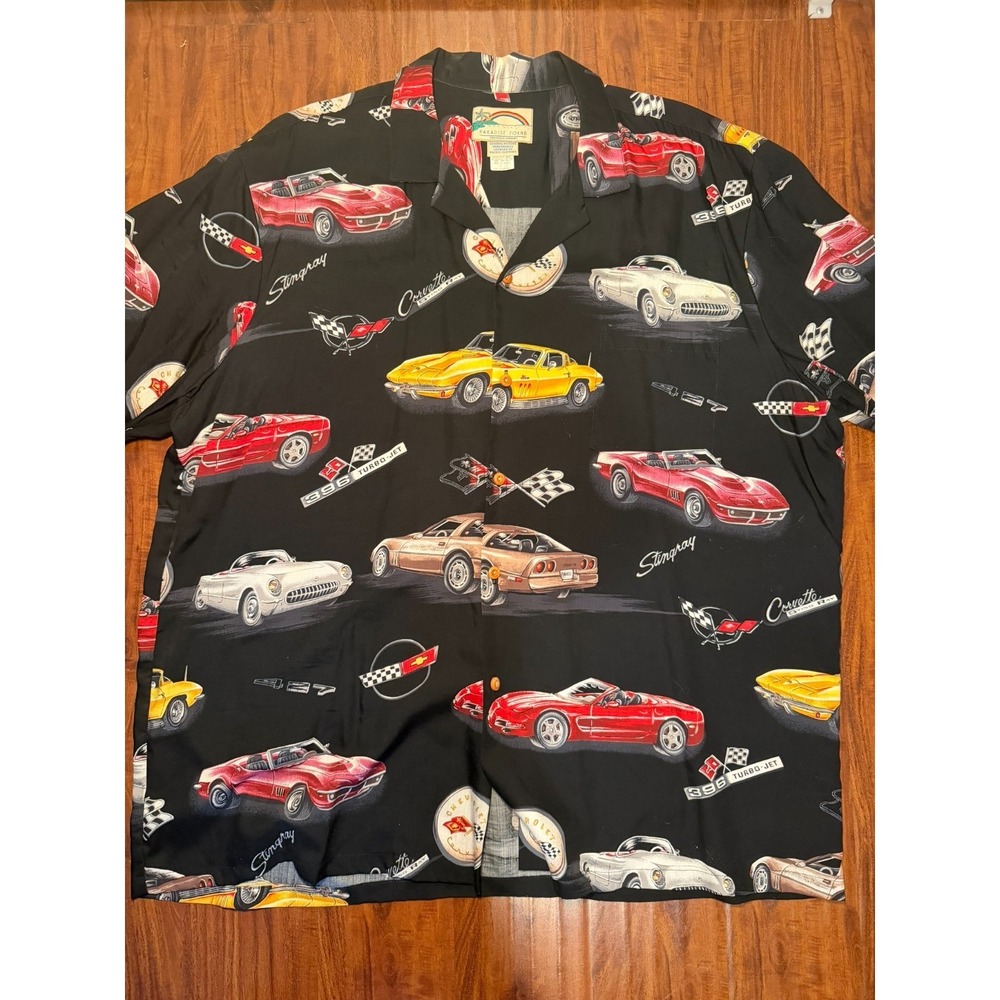 Paradise Found Mens Hawaiian Chevy Corvette All Over Print Pocket Shirt Size 2XL